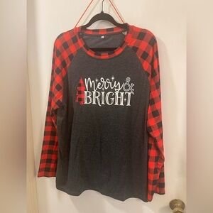Red and Dark Gray Plaid Merry & Bright Shirt